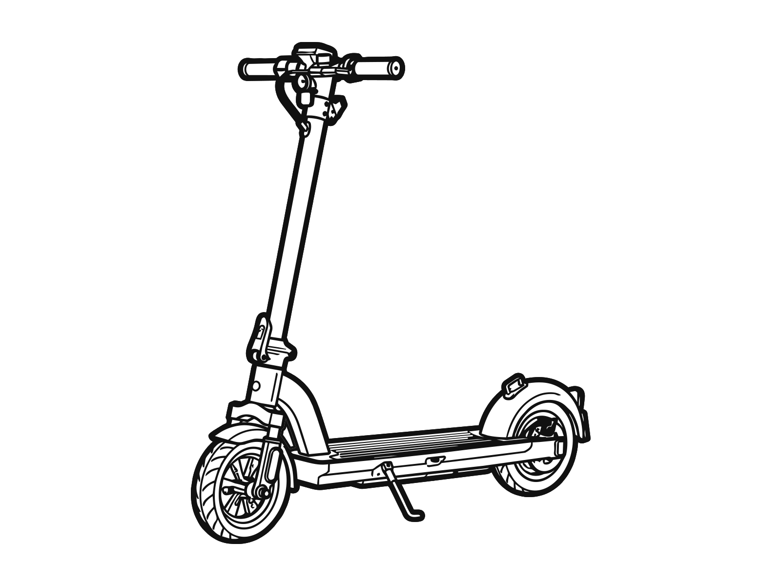 Black line-art illustration of an electric scooter.