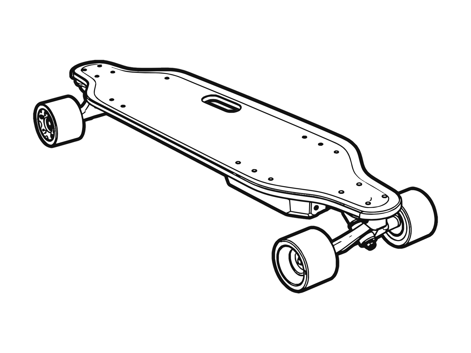 Black line-art illustration of an electric skateboard.