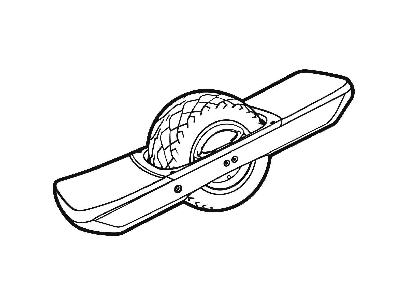 Black line-art illustration of a Onewheel.